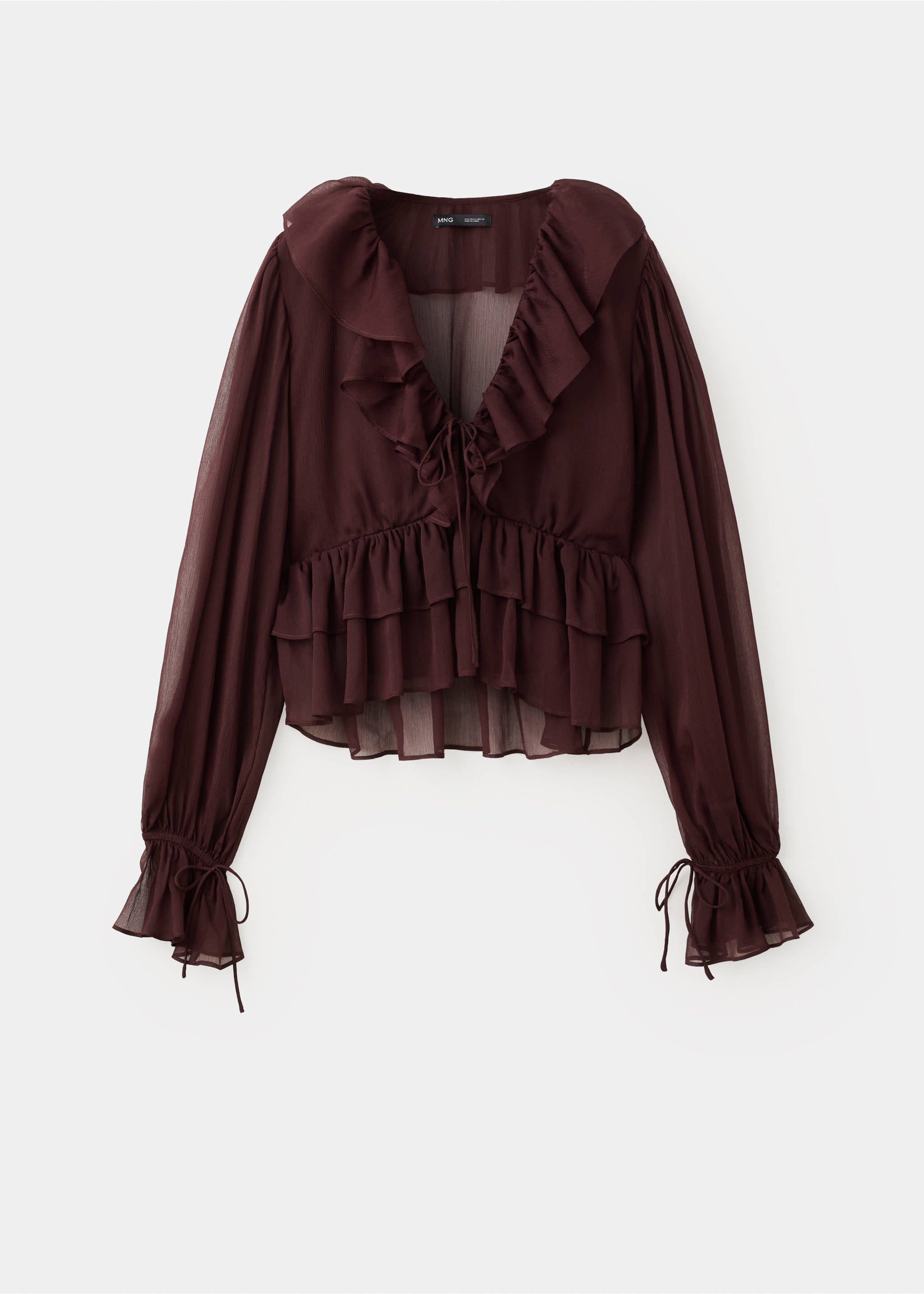 Fluid ruffled blouse - Article without model, Chocolate. Ref: 27067160-00.
