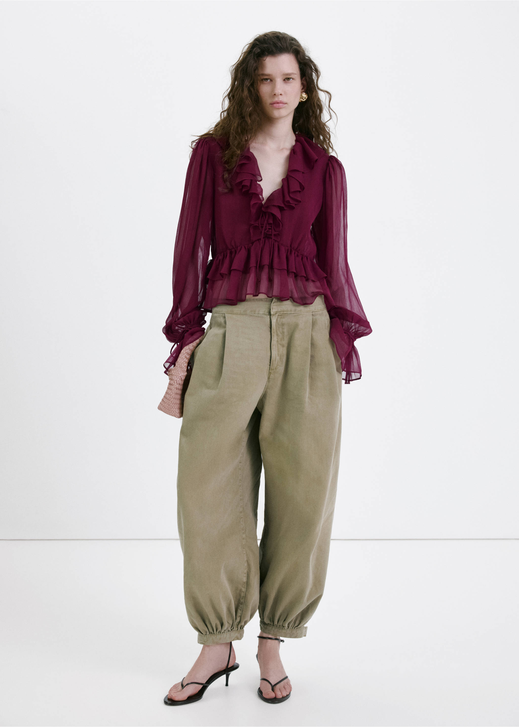 Fluid ruffled blouse - General plane, Maroon. Ref: 27067160-00.