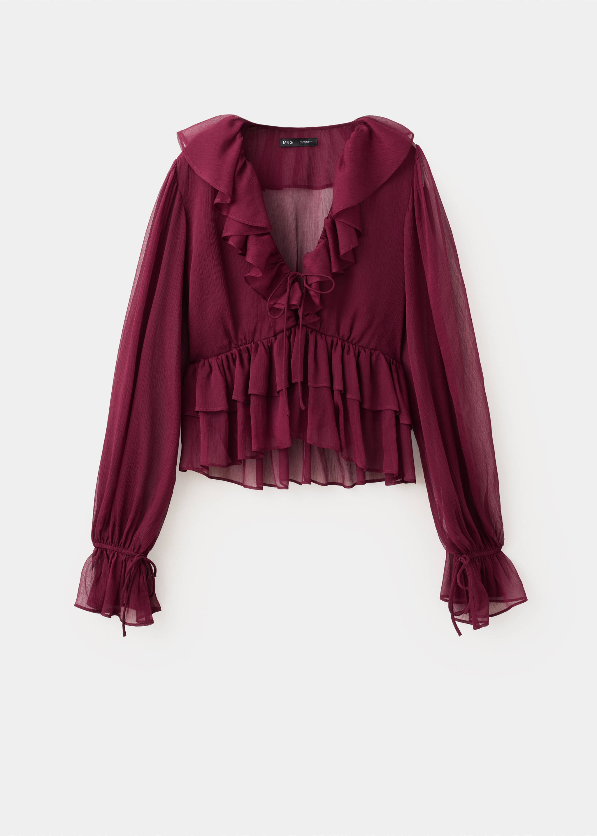 Fluid ruffled blouse - Article without model, Maroon. Ref: 27067160-00.