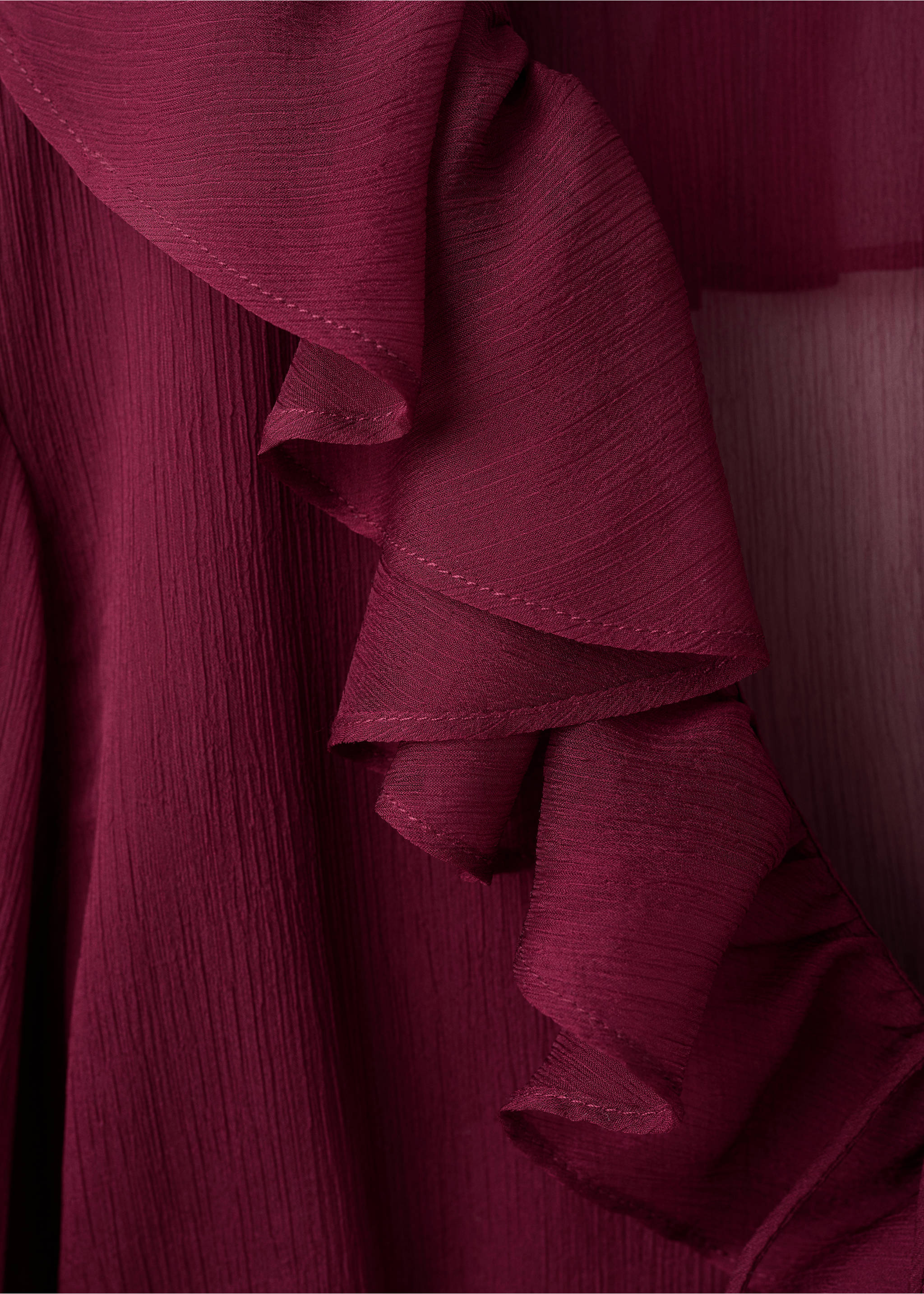 Fluid ruffled blouse - Details of the article 0, Maroon. Ref: 27067160-00.
