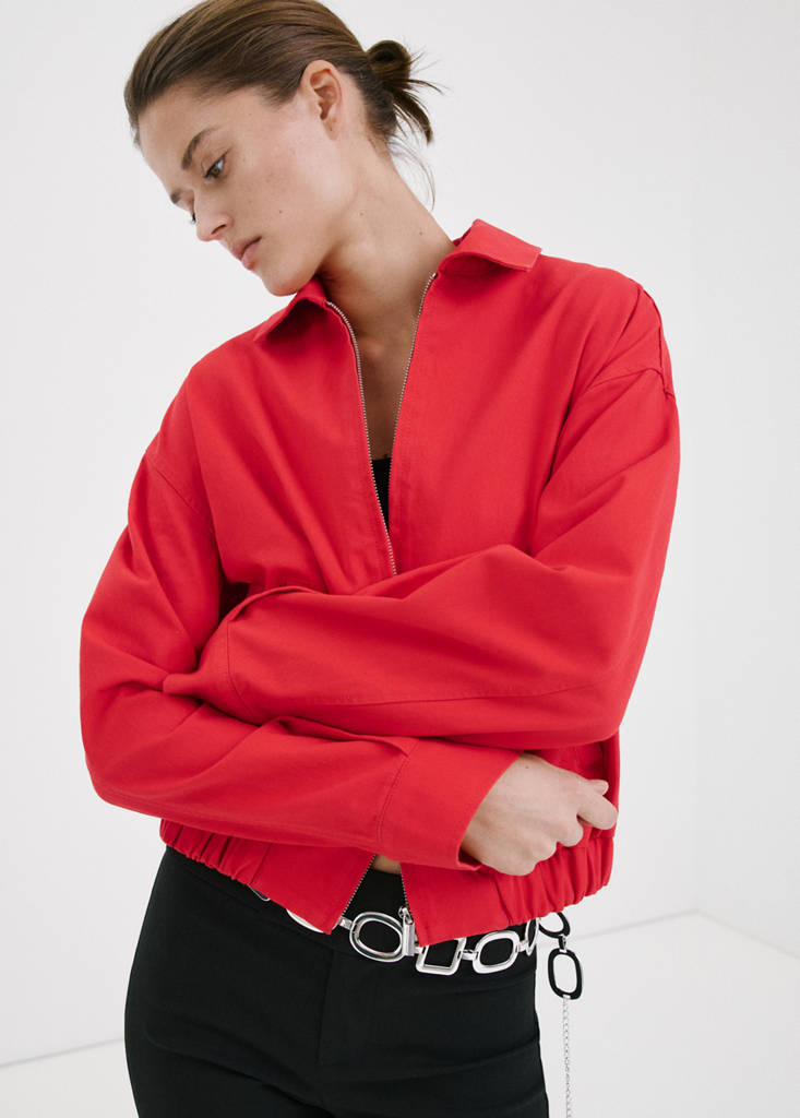 Bomber jacket with shirt collar