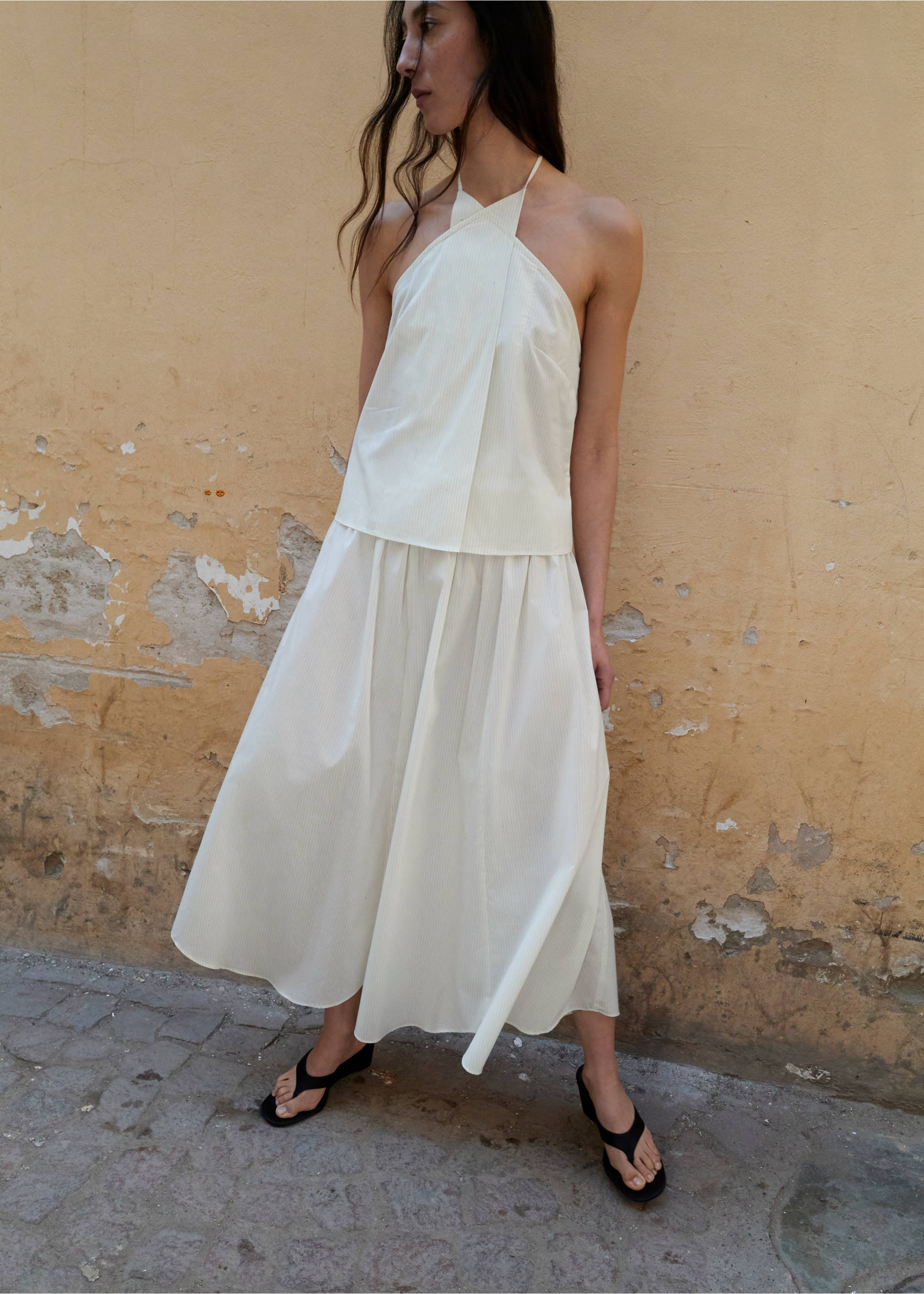 Flared midi-skirt - Medium plane, Ecru. Ref: 27067781-00.