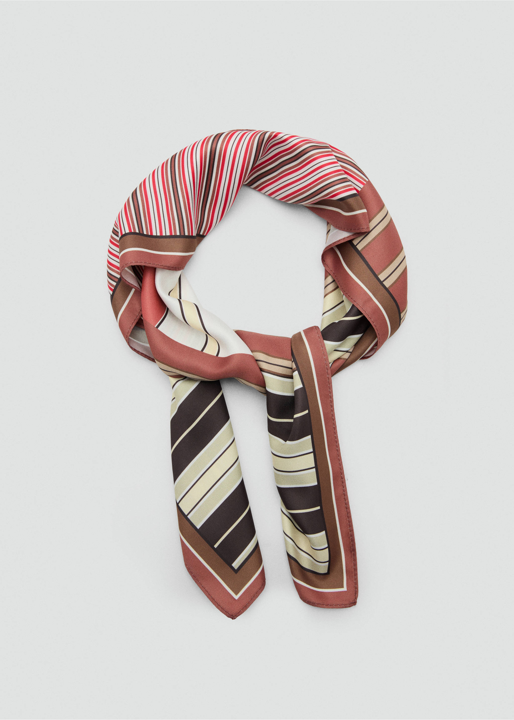 Geometric stripe-print scarf - Details of the article 1, Red. Ref: 27067783-00.