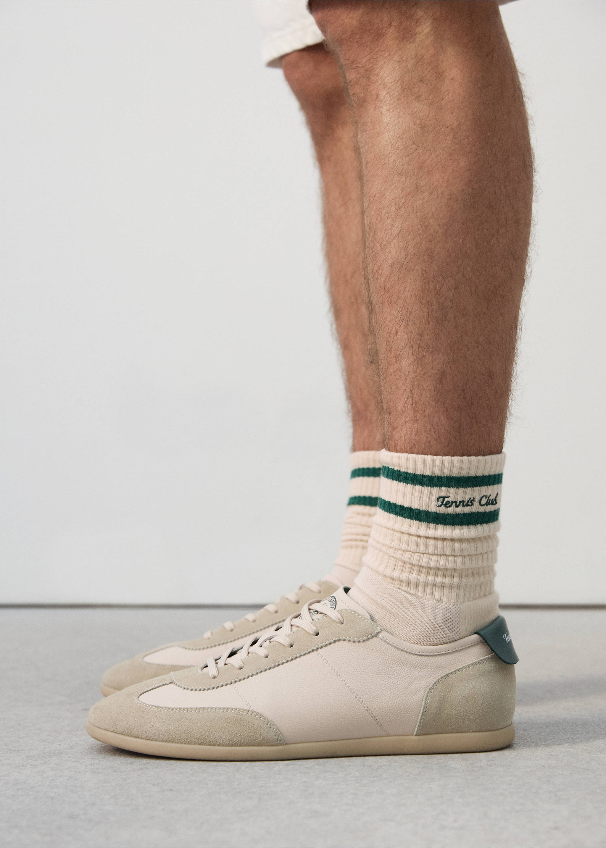 Leather mixed sneakers - Details of the article 9, Ecru. Ref: 27067785-00.