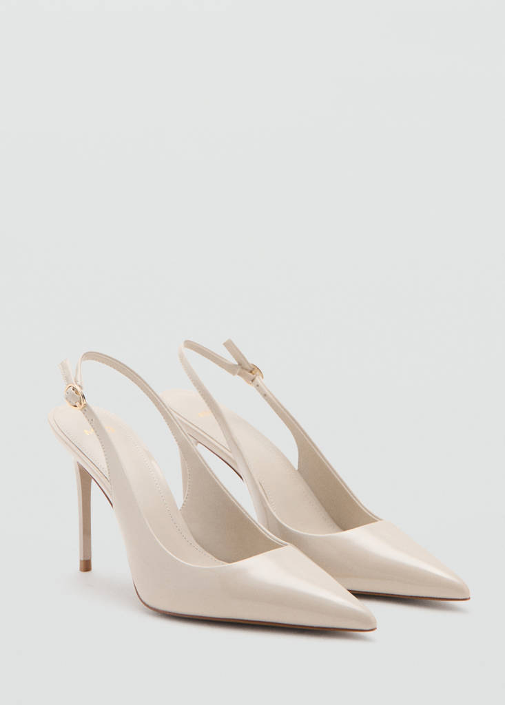 Patent leather heel shoes — Ecru