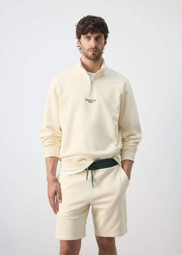 Sudadera algodón cuello cremallera bordado