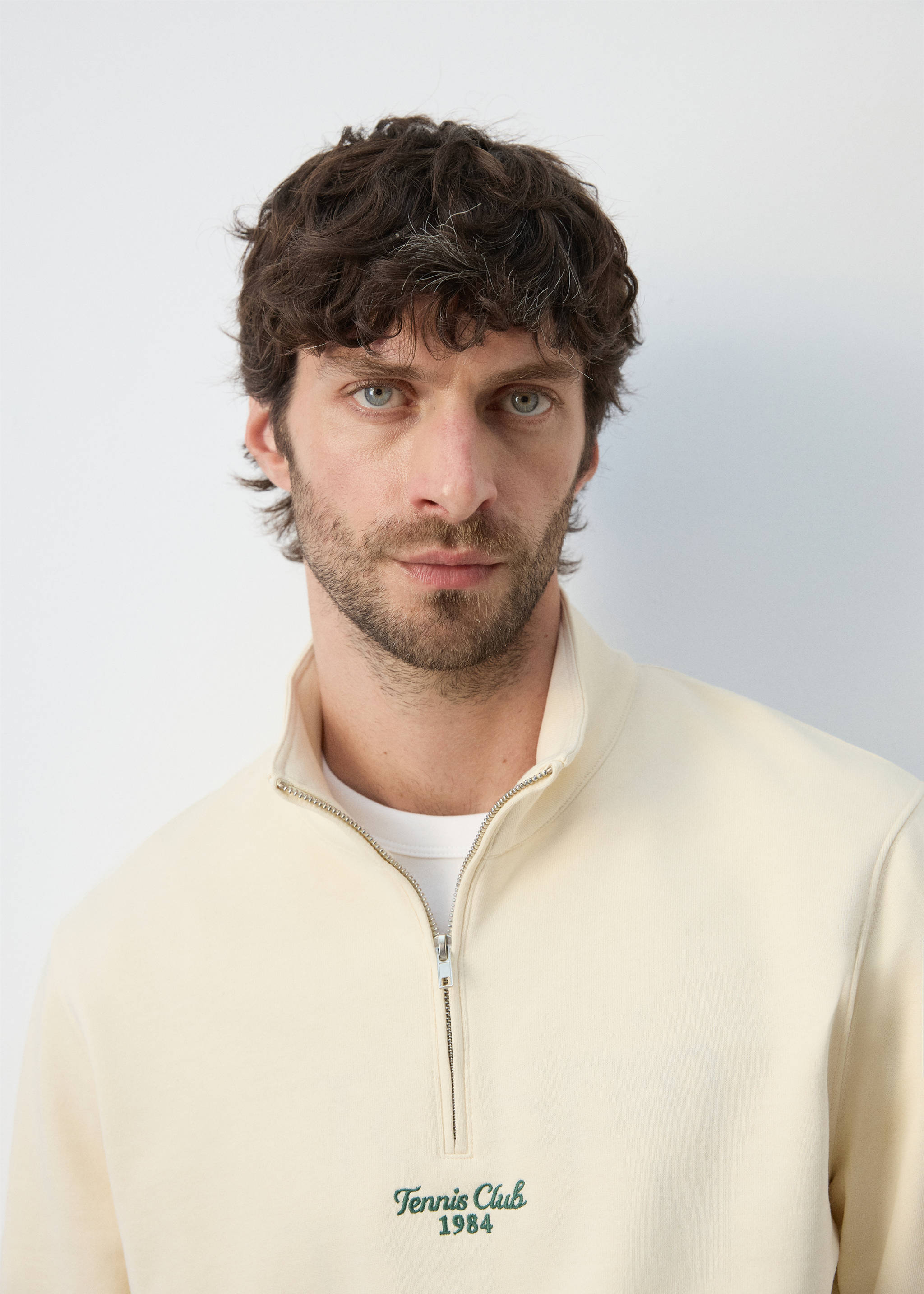 Cotton sweatshirt with zip neck and embroidered detailing - Details of the article 1