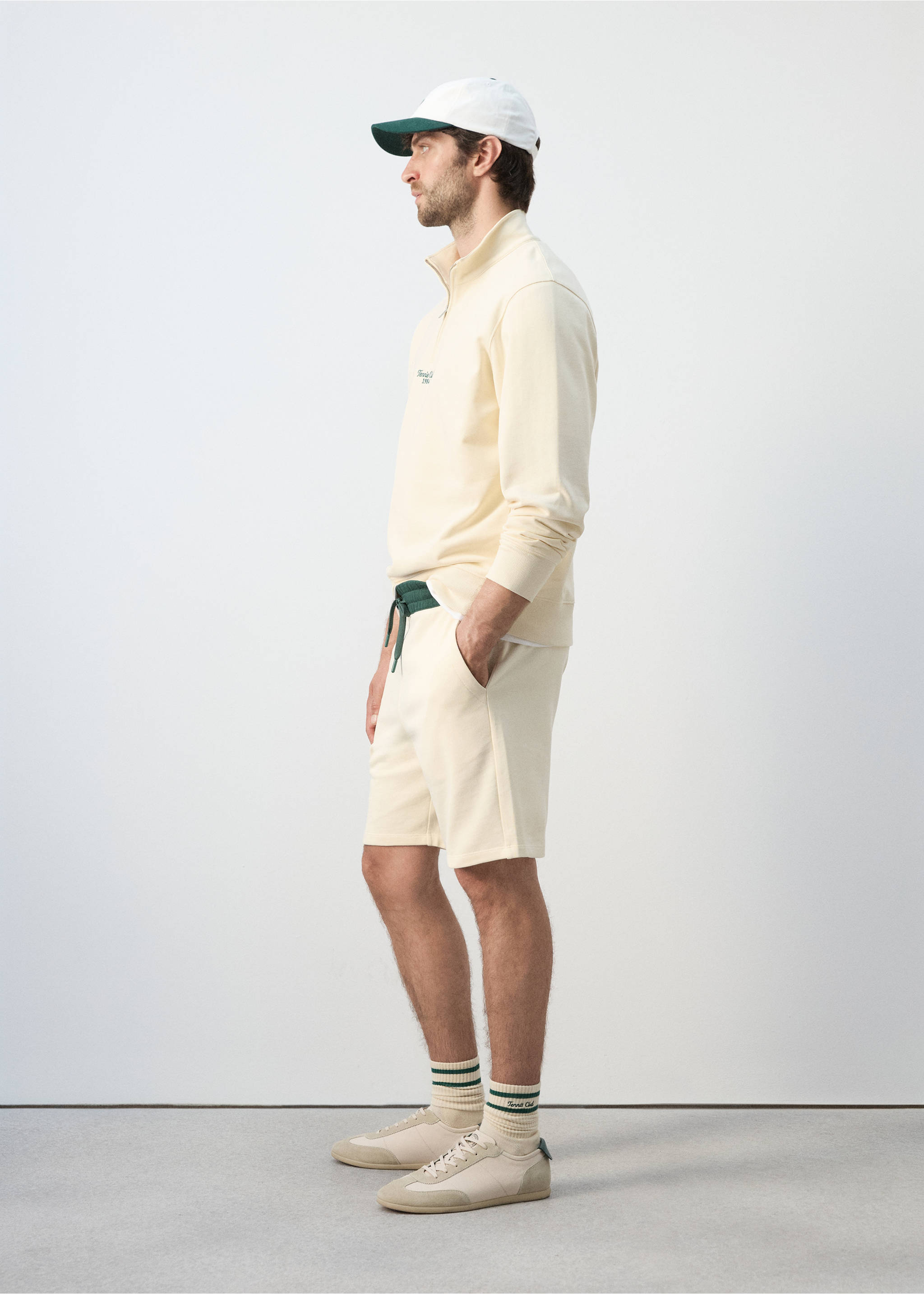 Cotton sweatshirt with zip neck and embroidered detailing - Details of the article 2, Vanilla. Ref: 27067793-00.