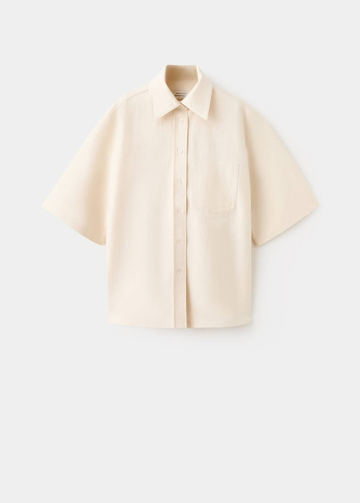 Short-sleeve tie-front blouse — Beige