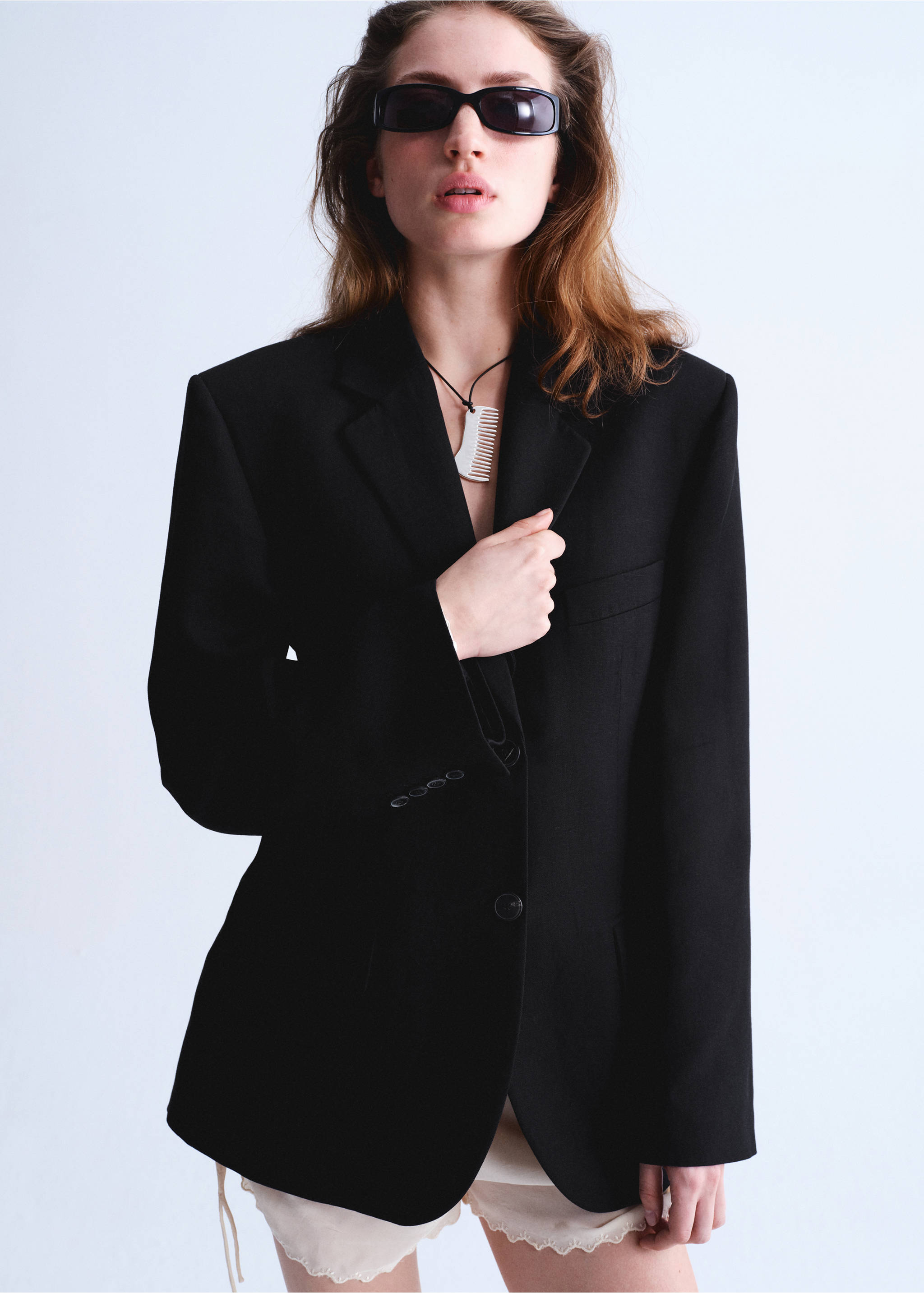 Fitted suit blazer - Medium plane, Black. Ref: 27067799-00.