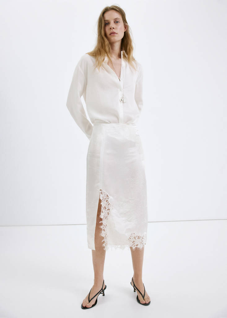 Satin lace skirt — White