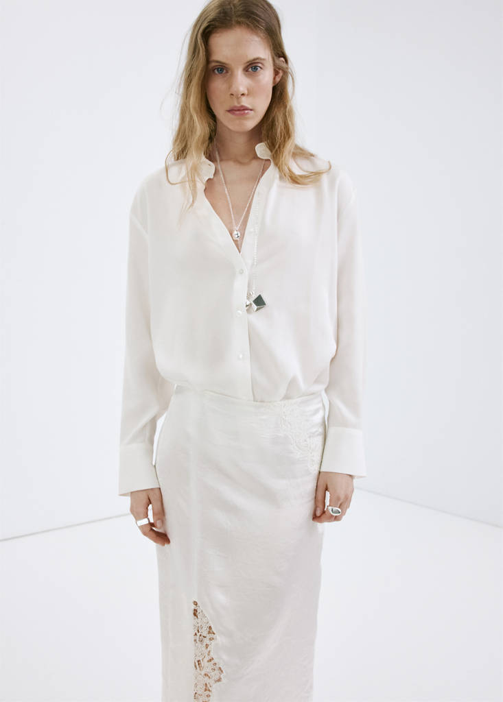 Satin lace skirt — White