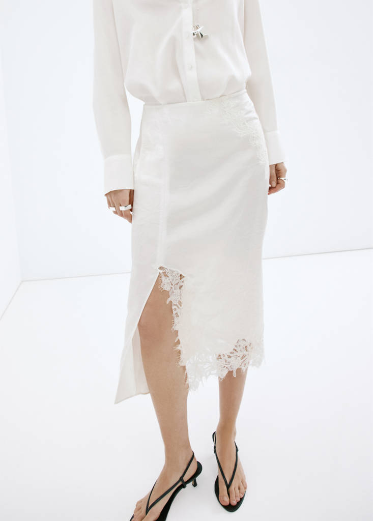 Satin lace skirt — White