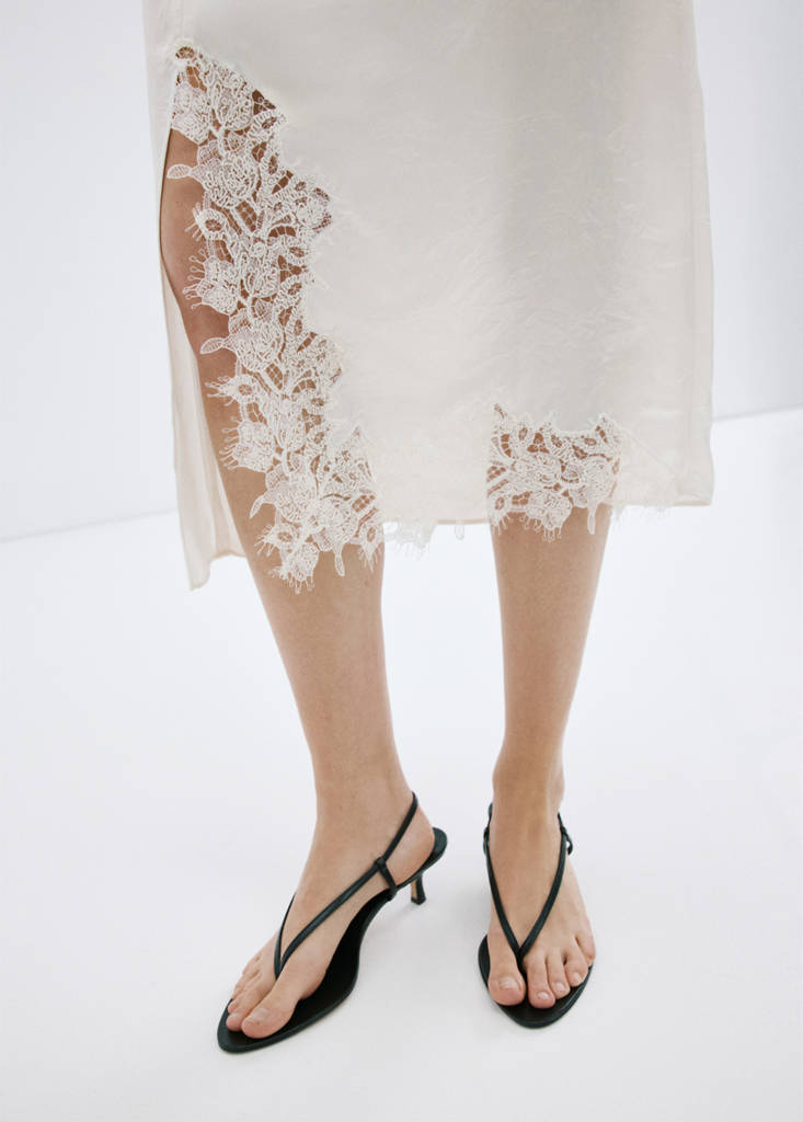 Satin lace skirt — White