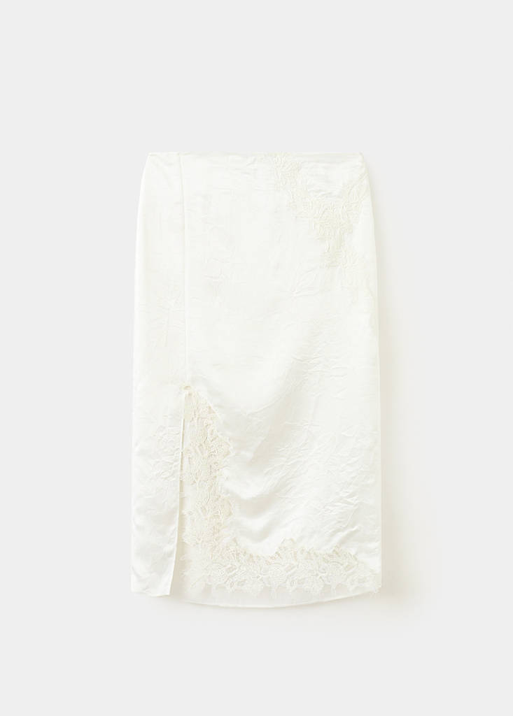 Satin lace skirt — White