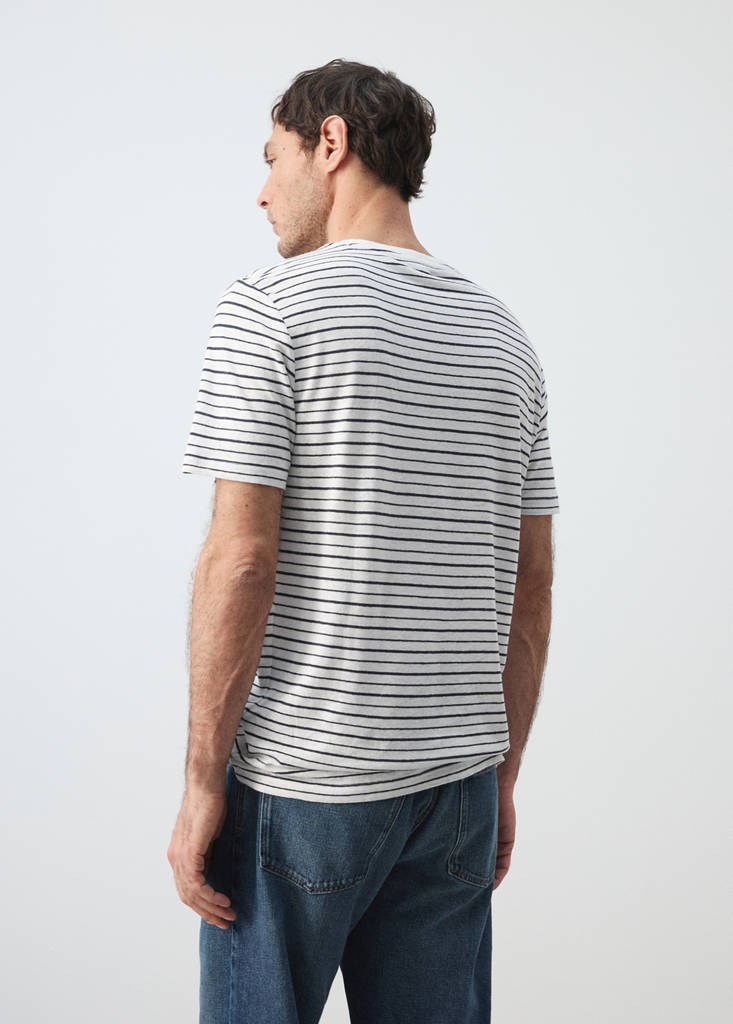 Linen blend slim fit striped T-shirt — White