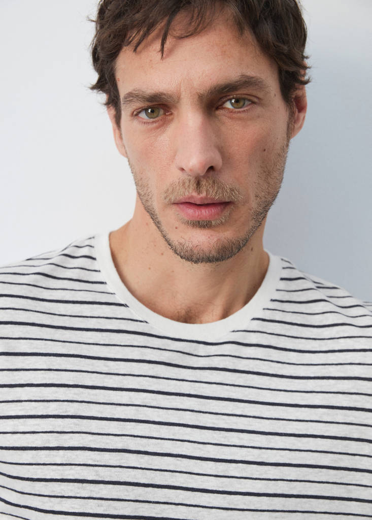 Linen blend slim fit striped T-shirt — White