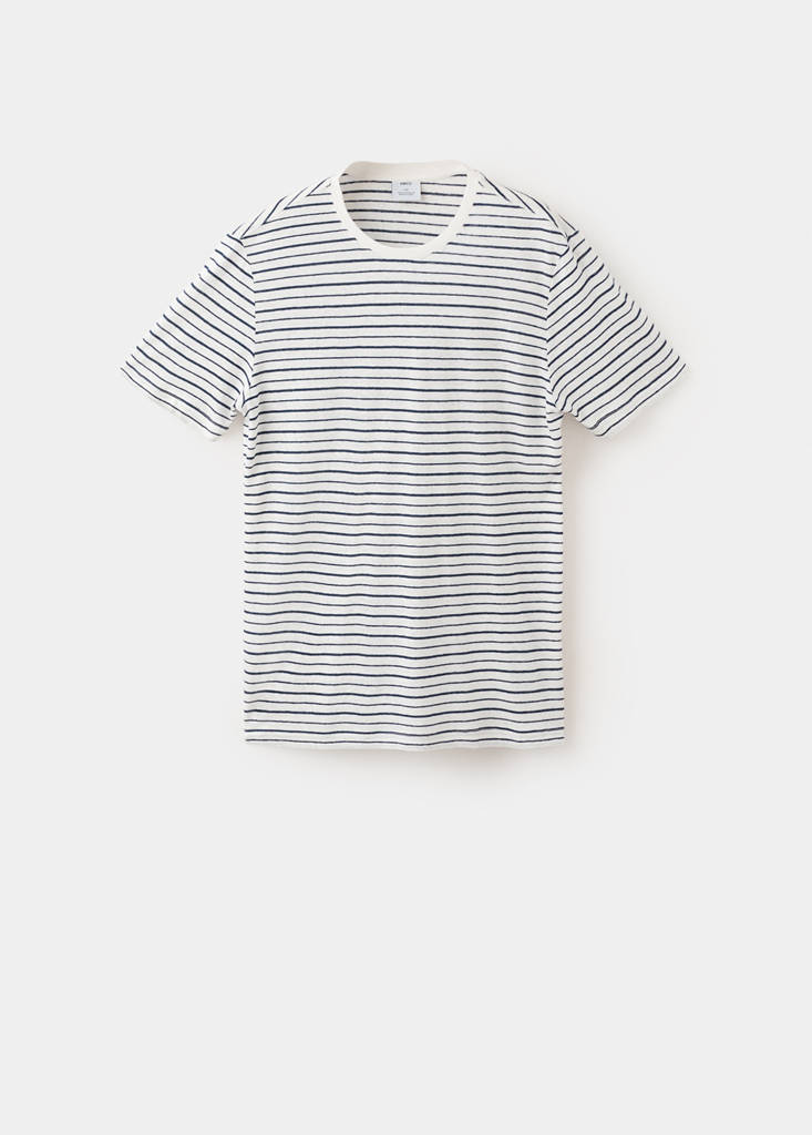 Linen blend slim fit striped T-shirt — White