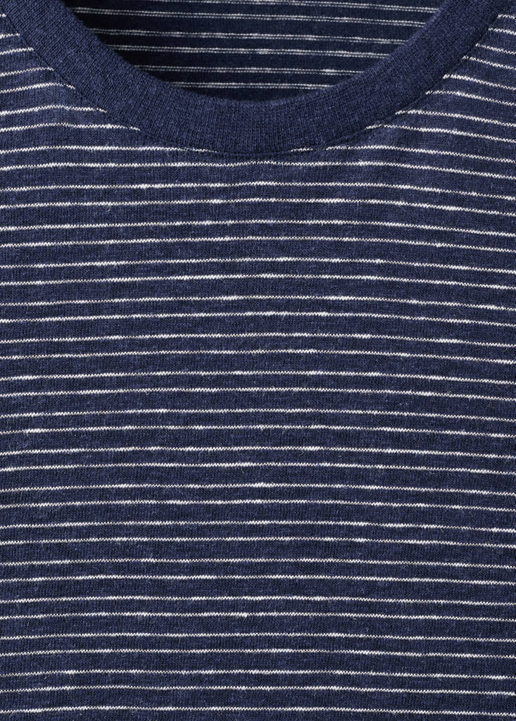 Linen blend slim fit striped T-shirt — Ink Blue