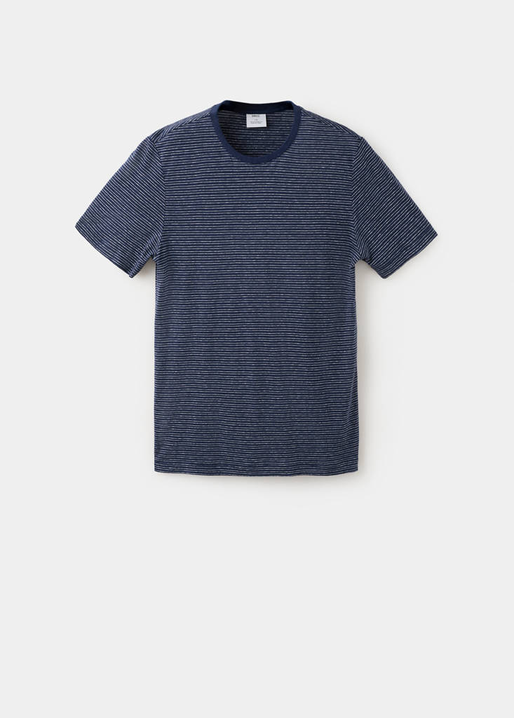 Linen blend slim fit striped T-shirt — Ink Blue