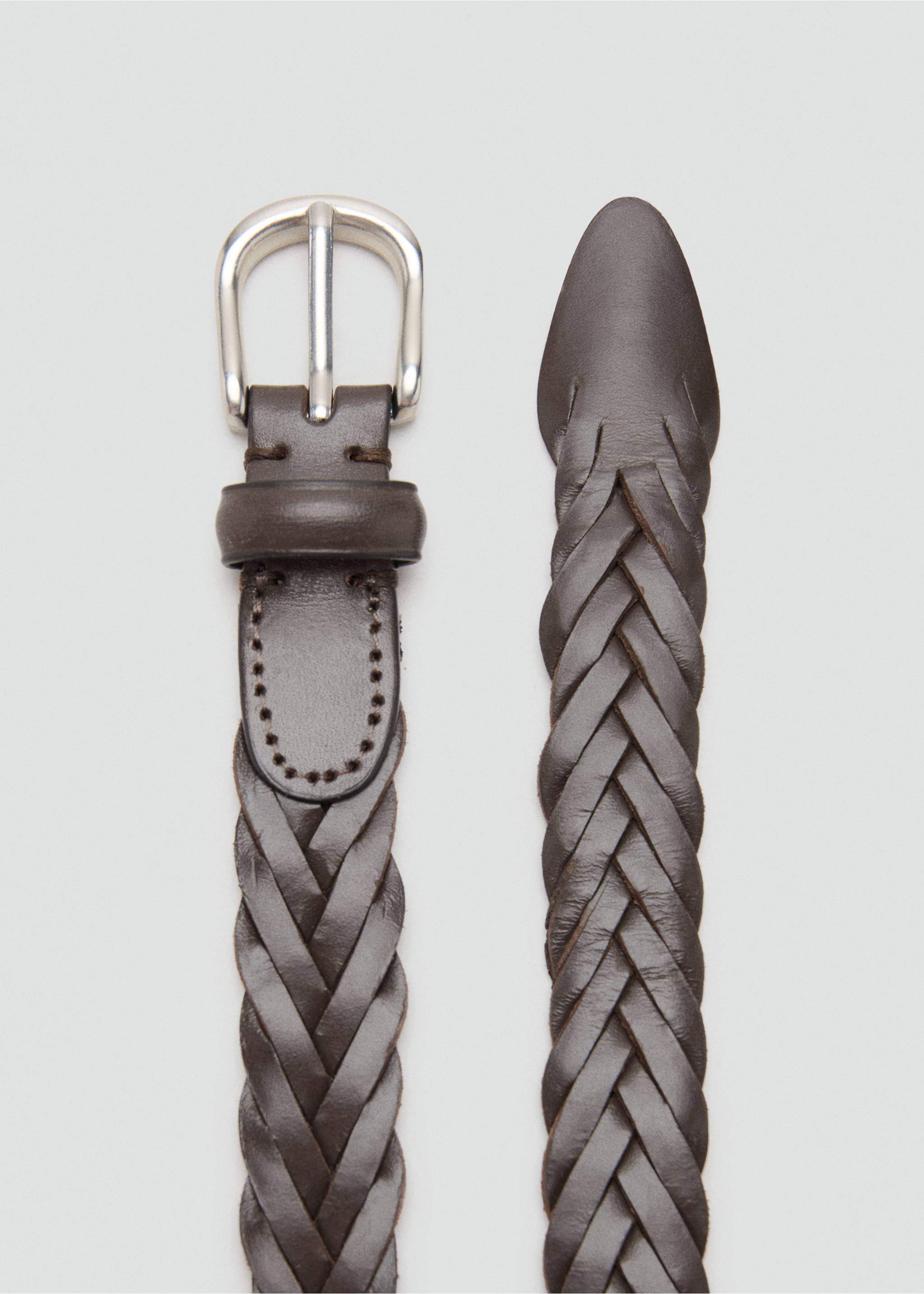 حزام جلد مضفر - تفاصيل المنتج 1, بني. Ref: 27067898-00.