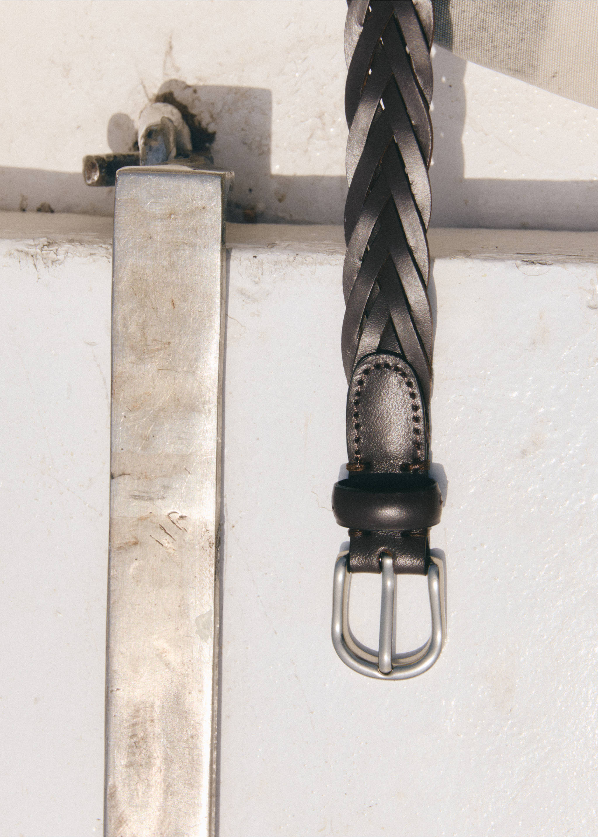 Braided leather belt - Details of the article 5, Brown. Ref: 27067898-00.