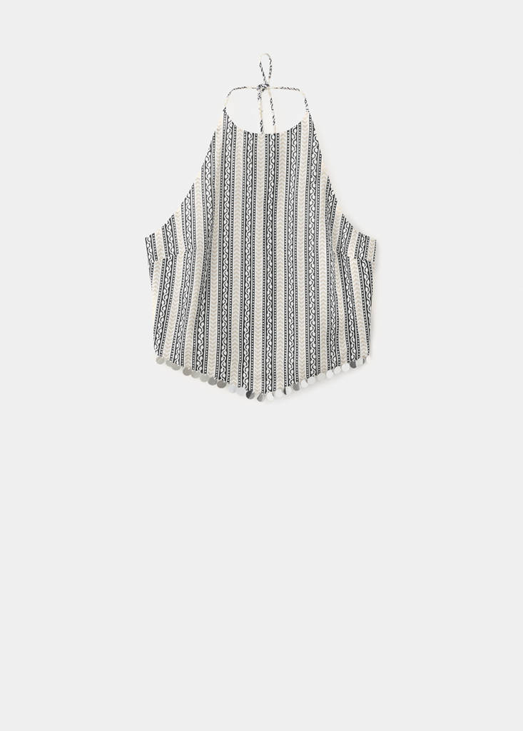 Printed halter-neck cropped top — Ecru