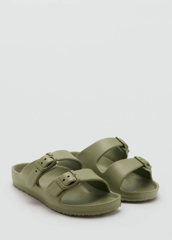 Rubberised buckle sandals — Khaki
