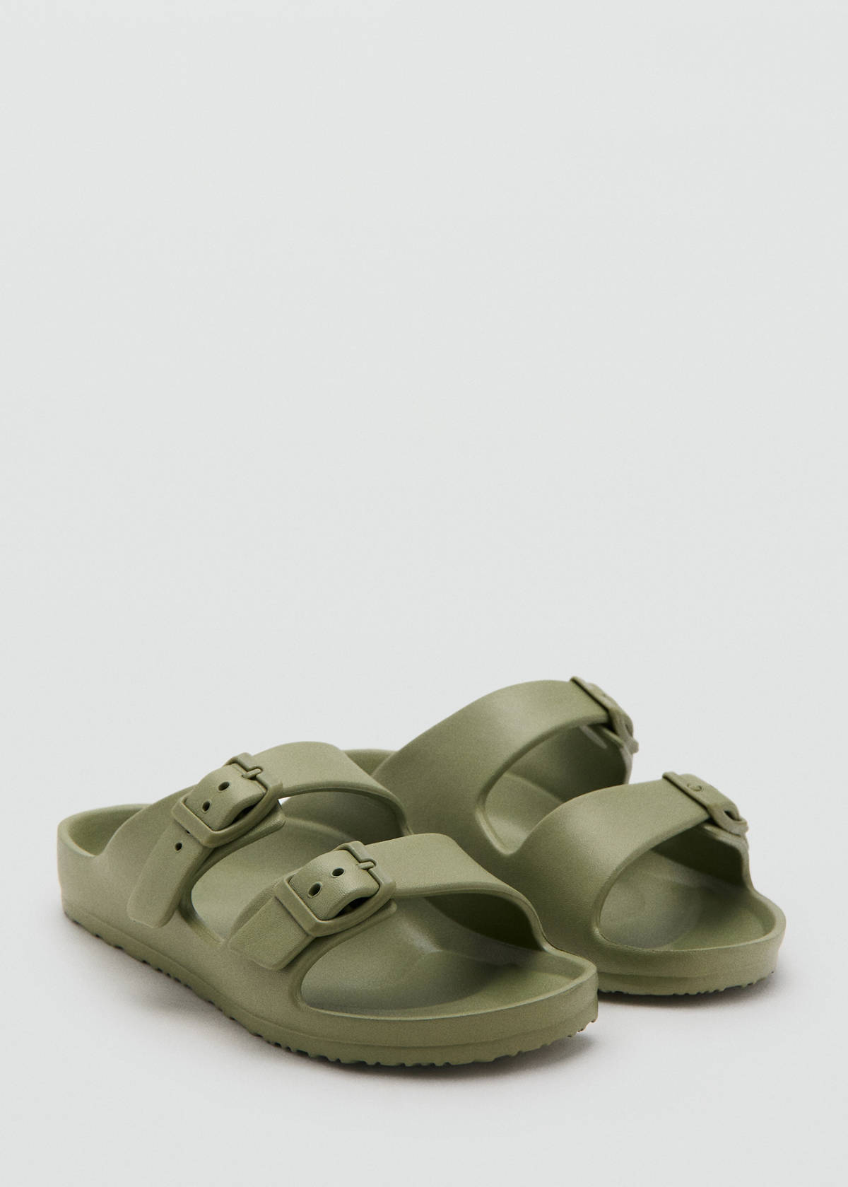 Rubberised buckle sandals — Khaki