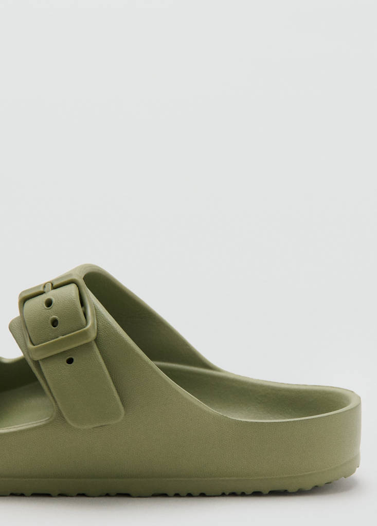 Rubberised buckle sandals — Khaki