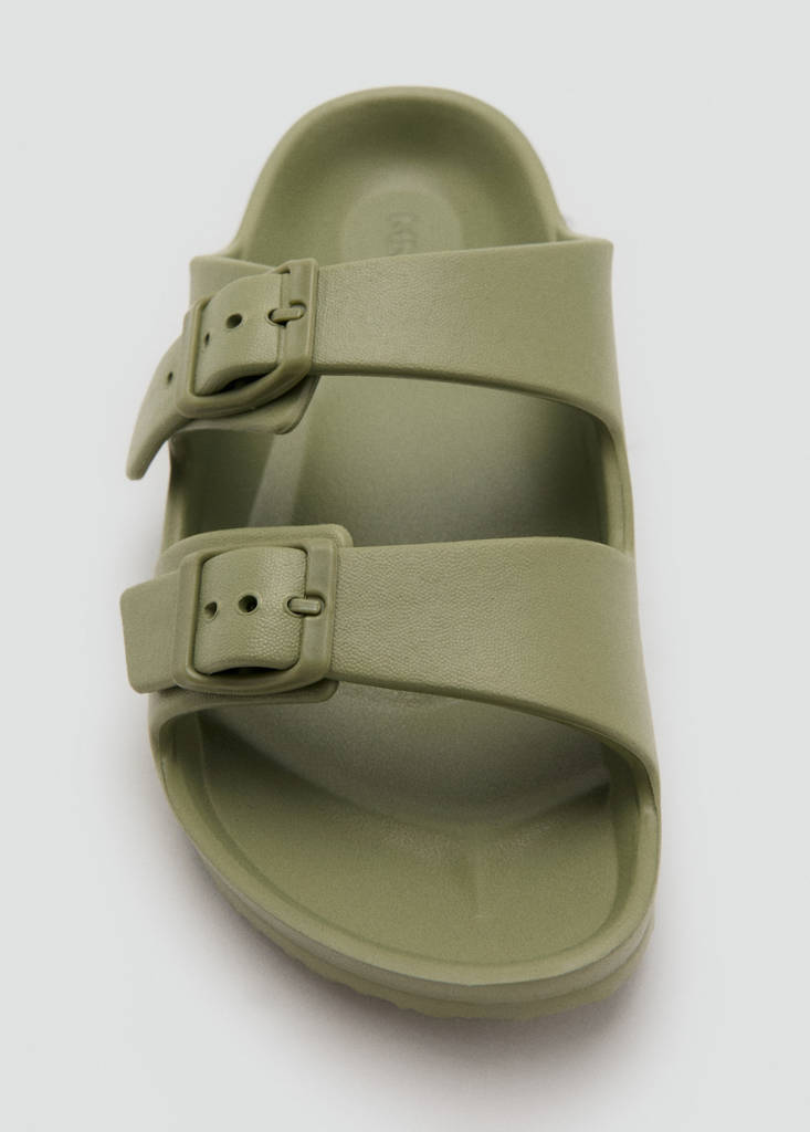 Rubberised buckle sandals — Khaki