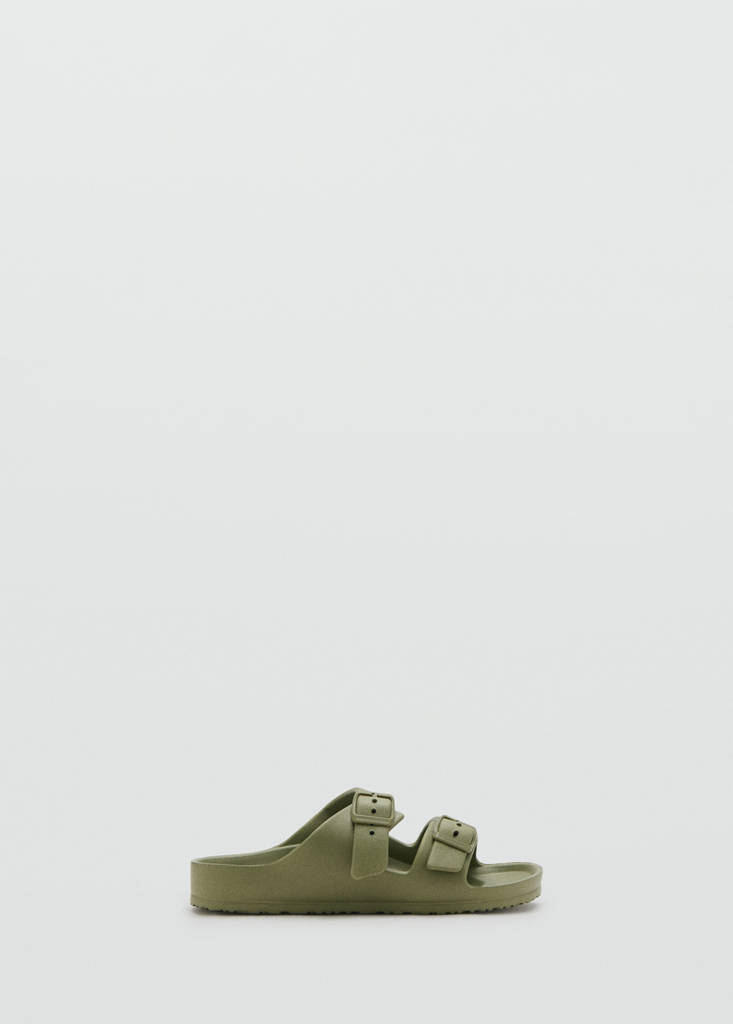 Rubberised buckle sandals — Khaki