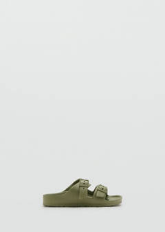 Rubberised buckle sandals — Khaki 1