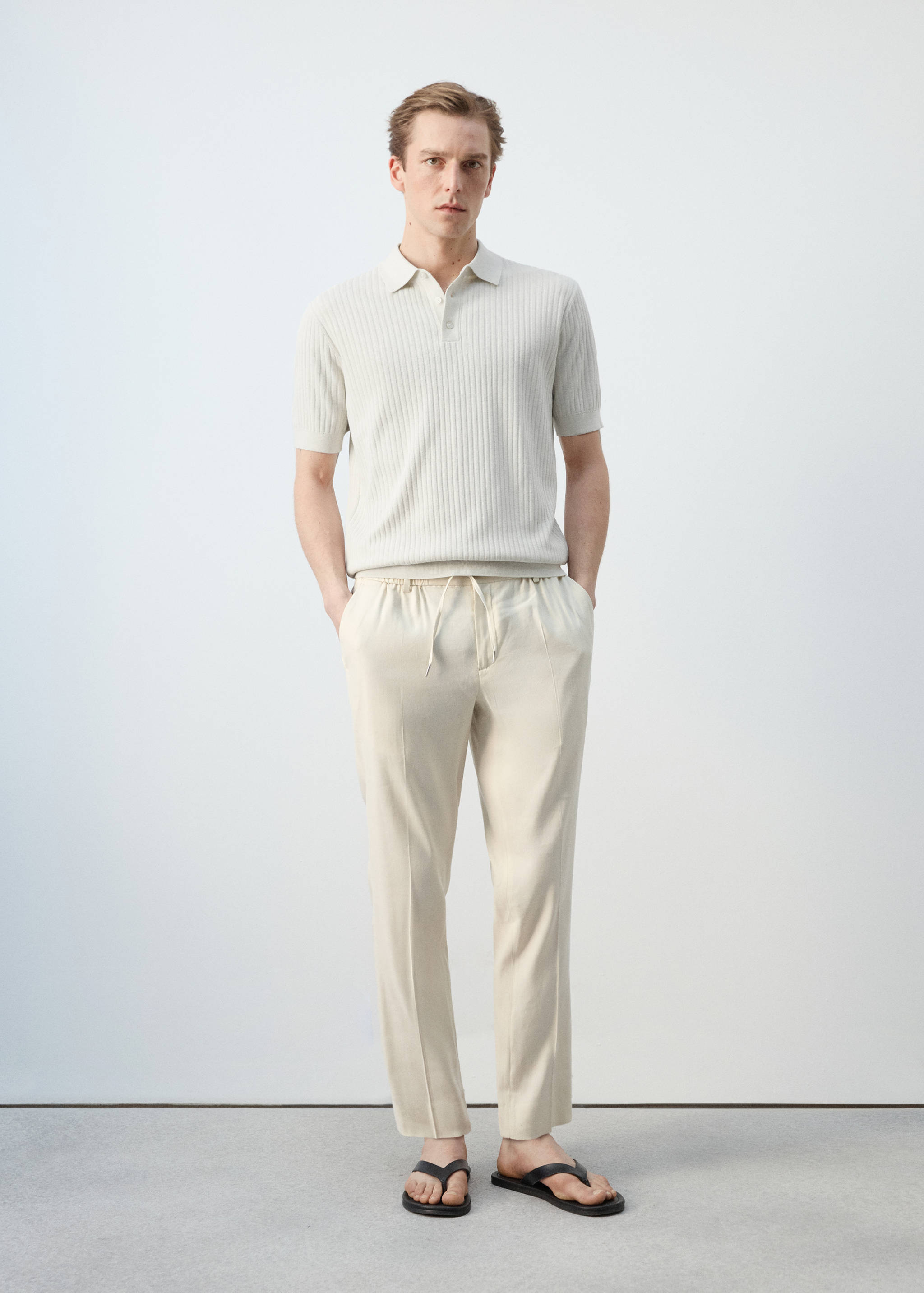 Rib-knit cotton-blend polo shirt - General plane