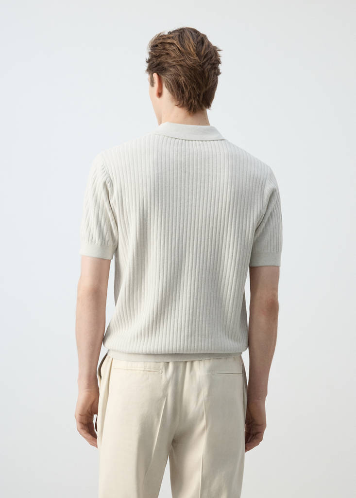 Ribbed cotton-blend knit polo — Sand