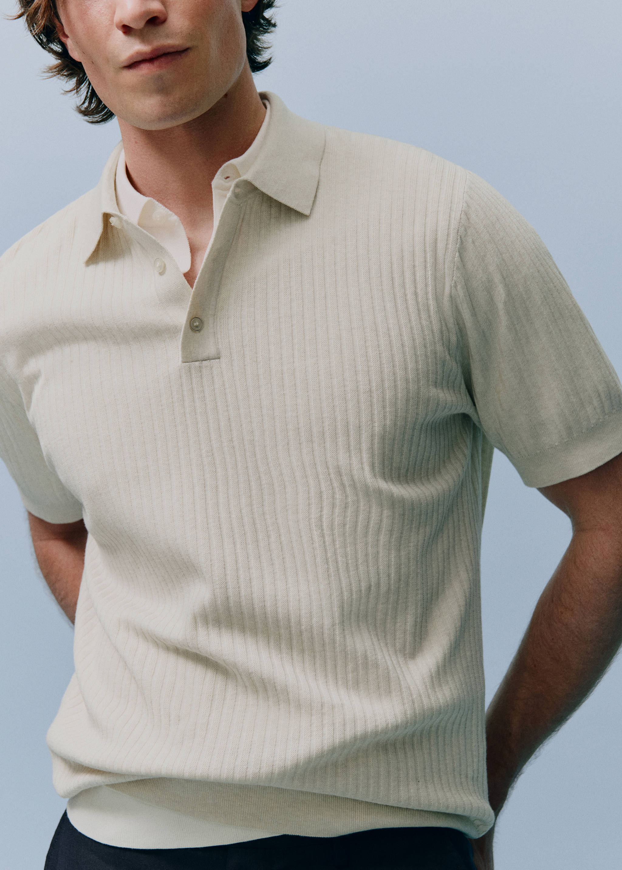 Polo de malha rendada com mistura de algodão e modal - Pormenor do artigo 7