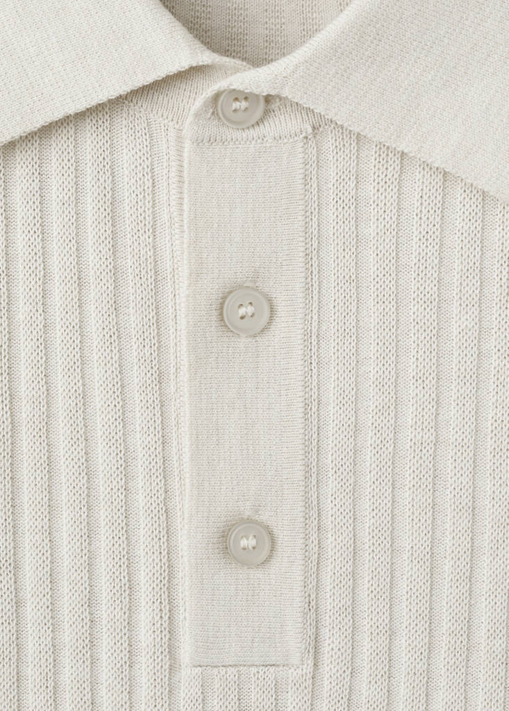 Ribbed cotton-blend knit polo — Sand