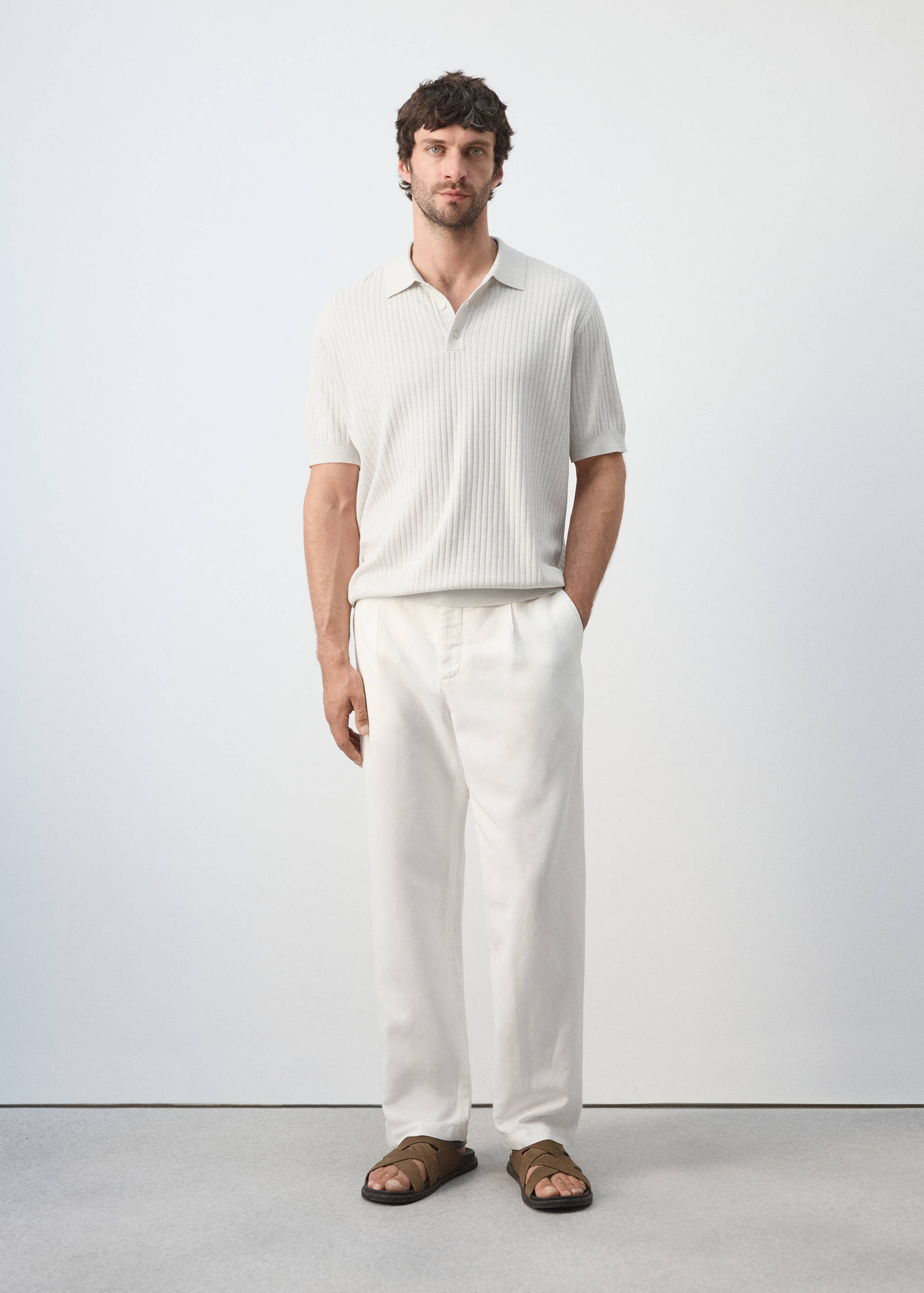 Ribbed cotton-blend knit polo - General plane