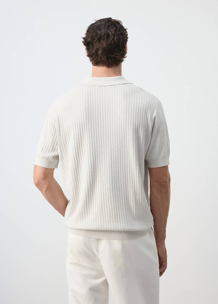 Ribbed cotton-blend knit polo — Sand