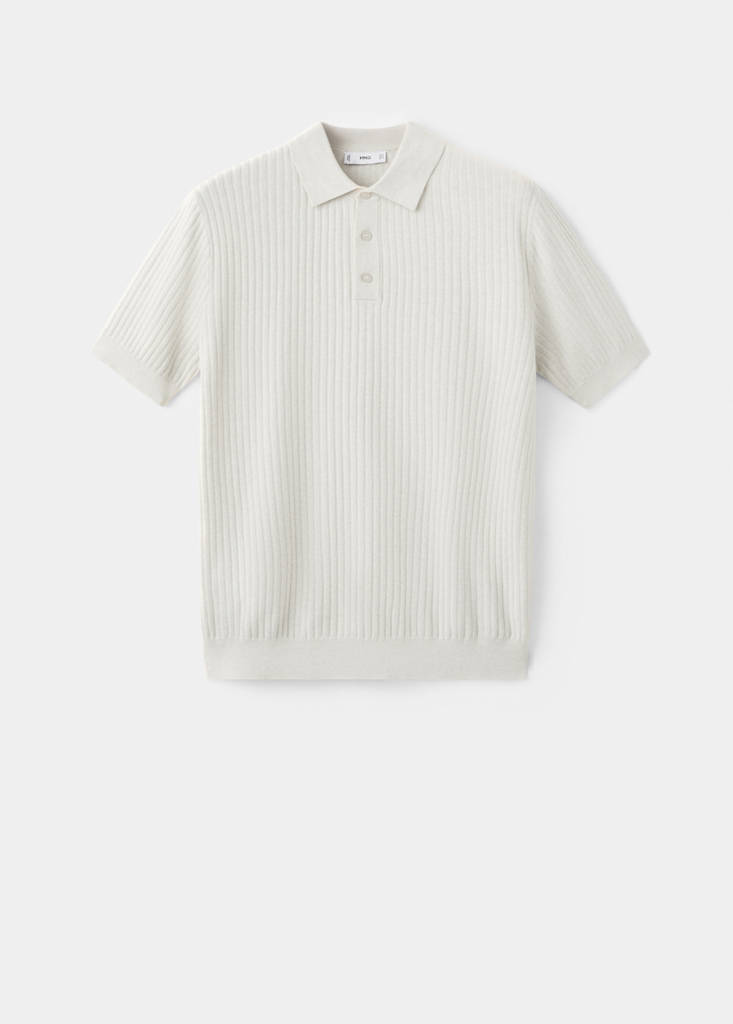 Ribbed cotton-blend knit polo — Sand