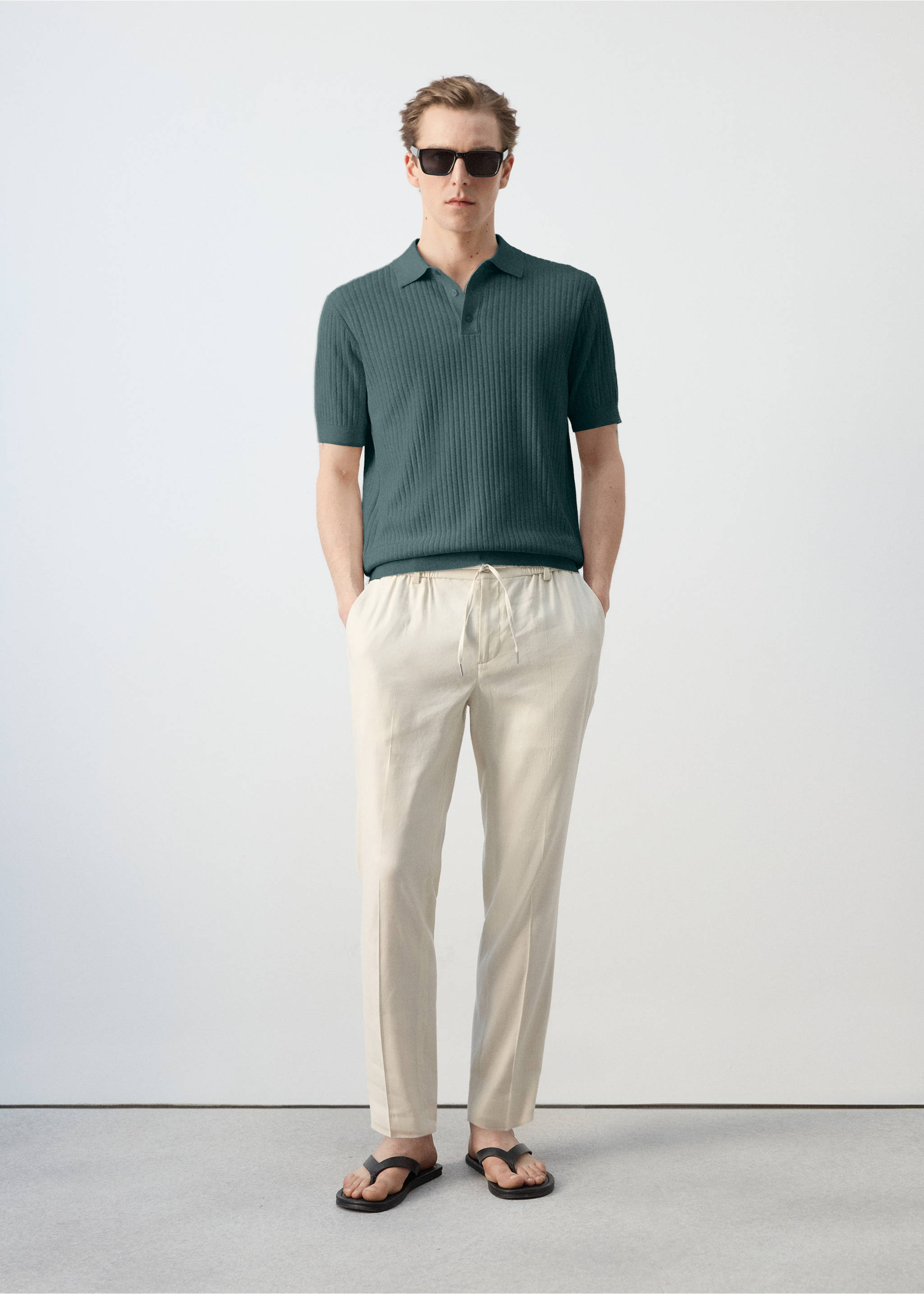 Rib-knit cotton-blend polo shirt - General plane, Forest Green. Ref: 27067913-00.