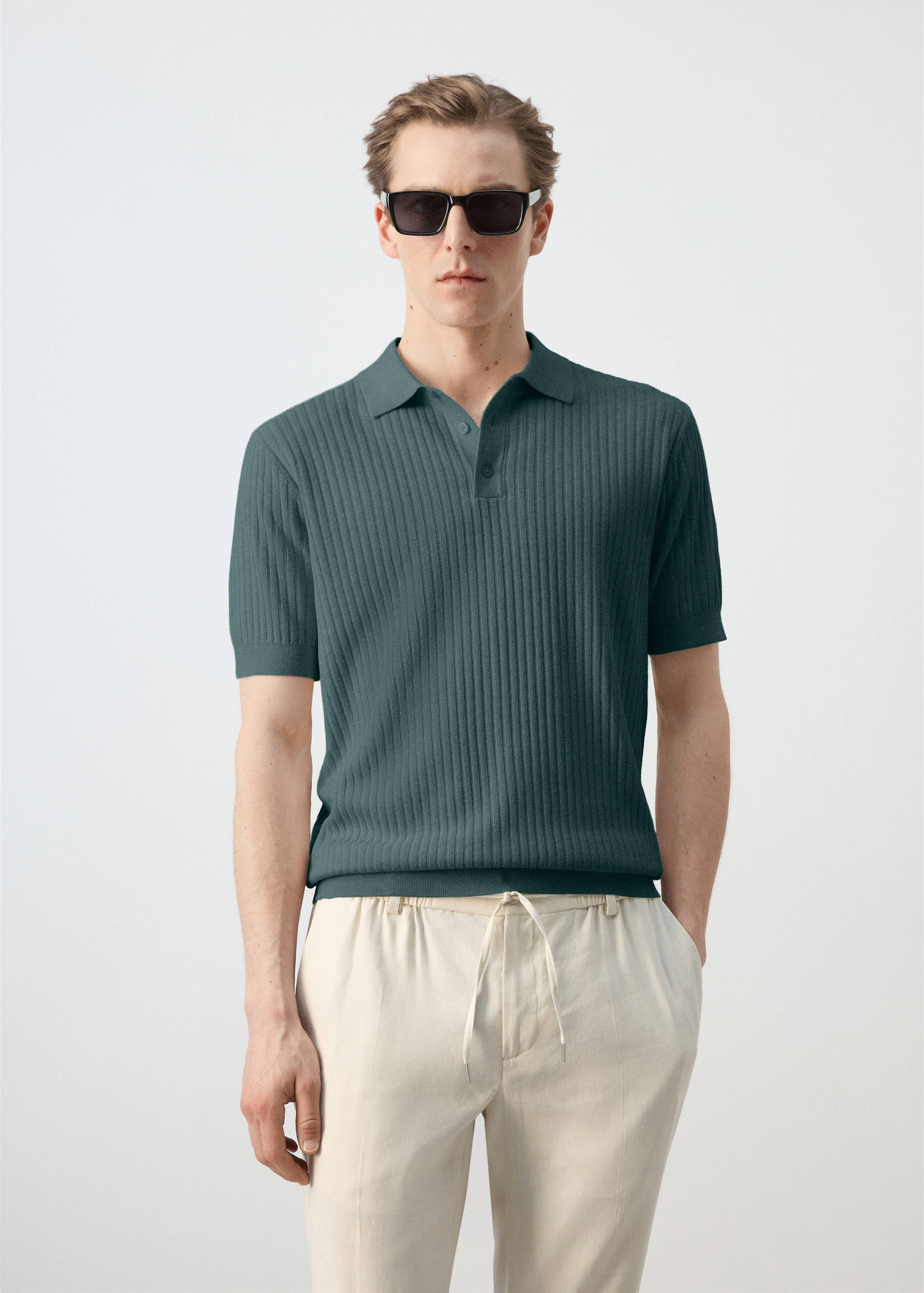 Rib-knit cotton-blend polo shirt - Medium plane
