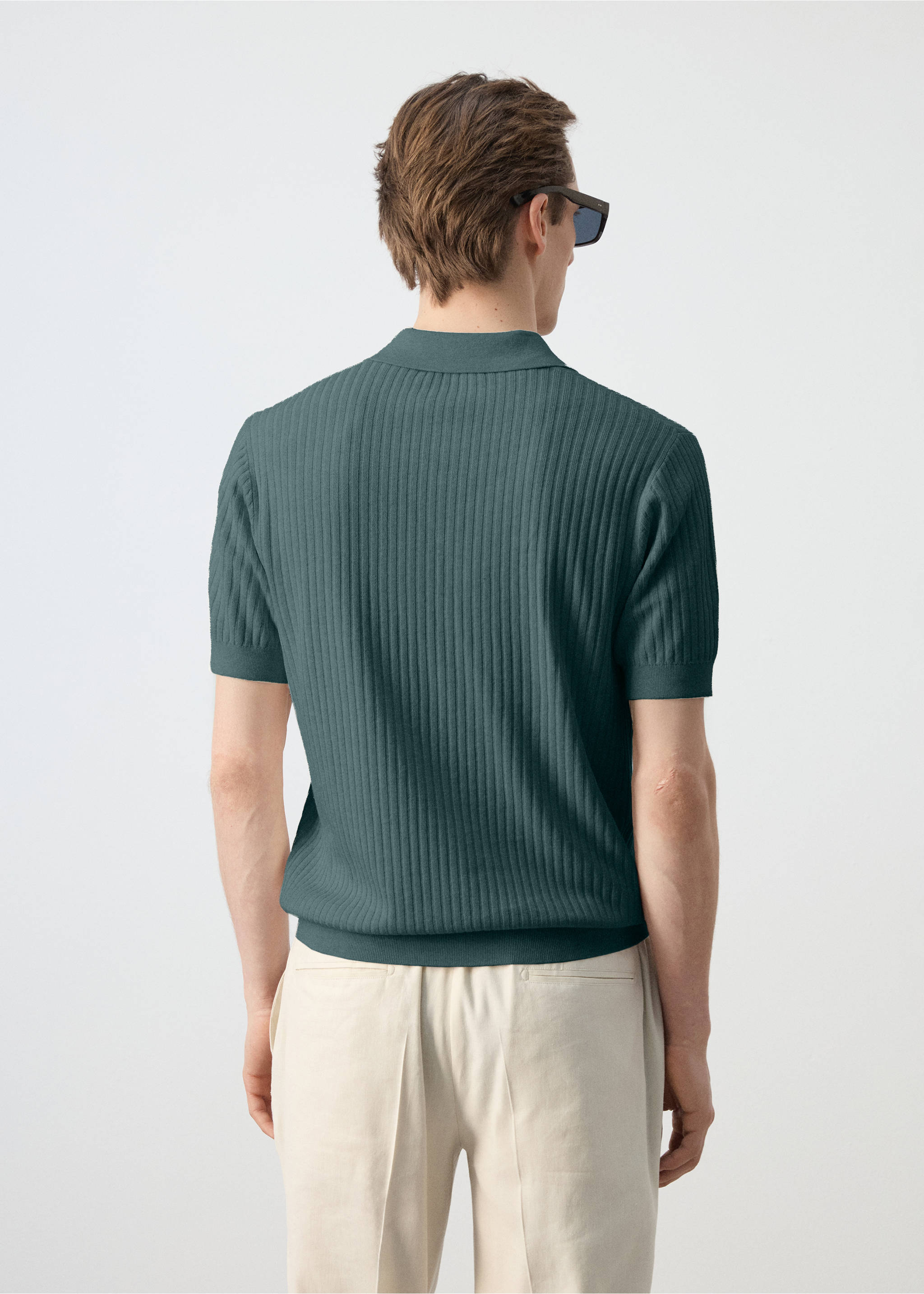 Rib-knit cotton-blend polo shirt - Reverse of the article, Forest Green. Ref: 27067913-00.