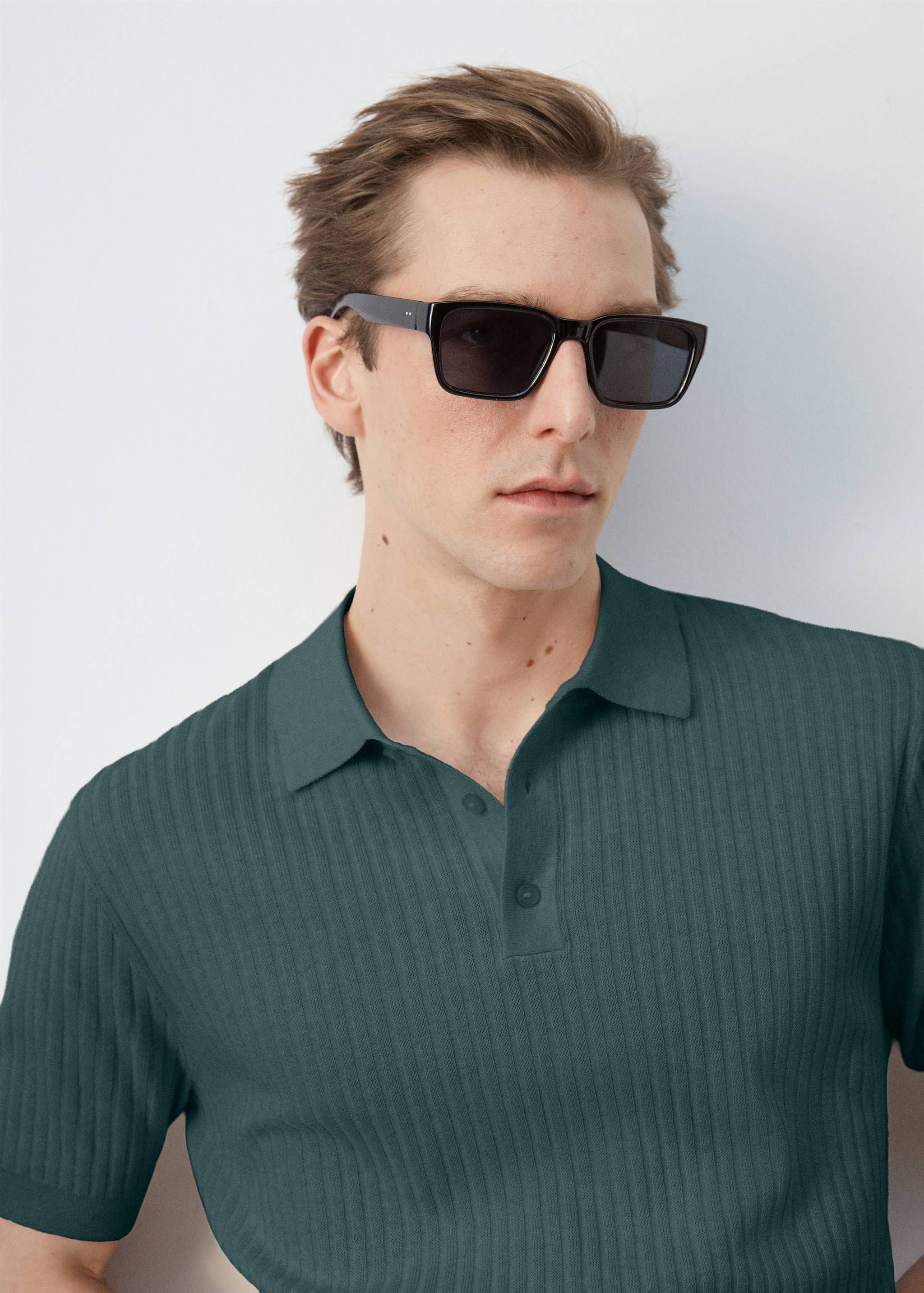 Rib-knit cotton-blend polo shirt - Details of the article 1