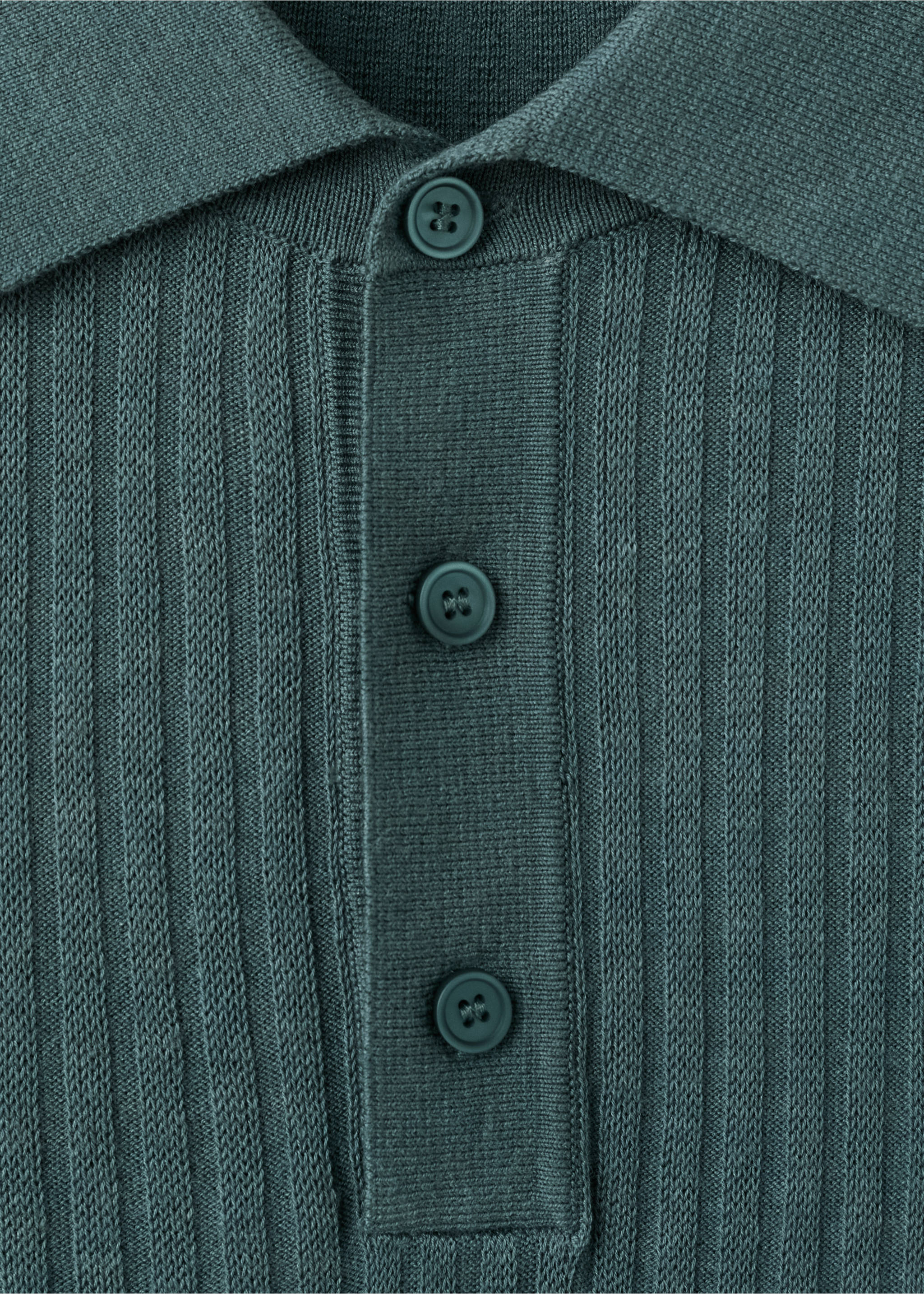 Rib-knit cotton-blend polo shirt - Details of the article 8, Forest Green. Ref: 27067913-00.