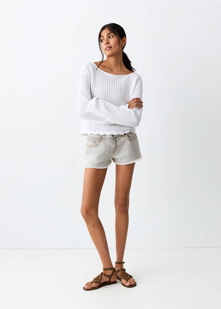 Frayed detail mini shorts — Denim Grey