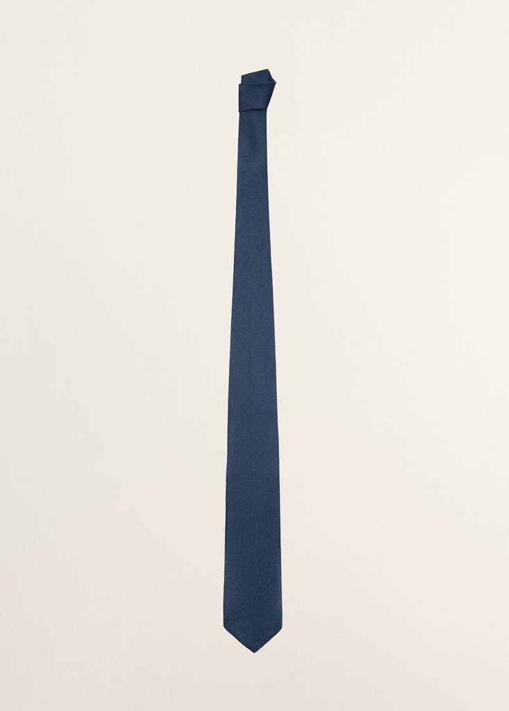 Plain tie in linen and silk blend — Navy