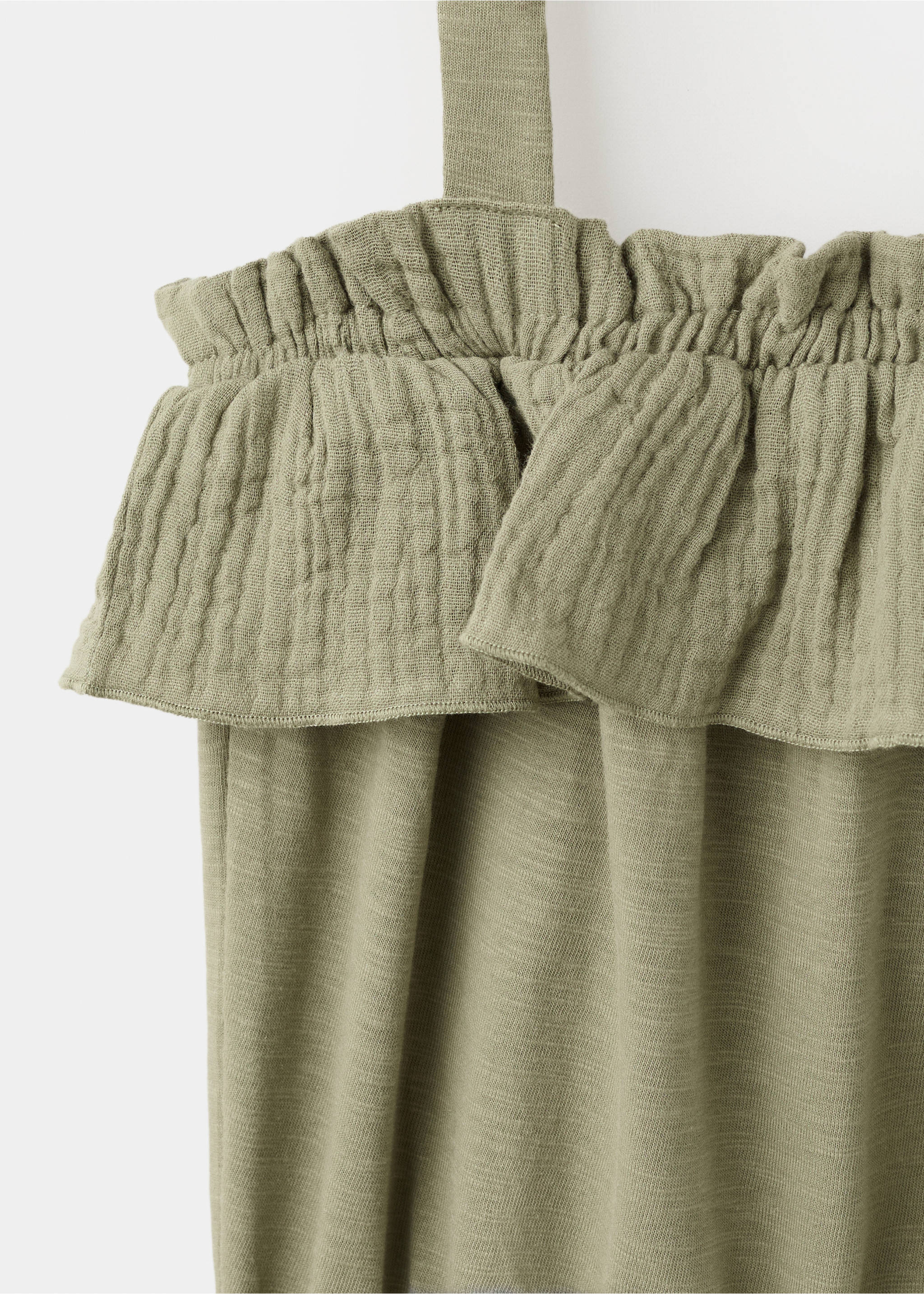 Ruffled detail jumpsuit - Details of the article 8, Khaki. Ref: 27067925-00.