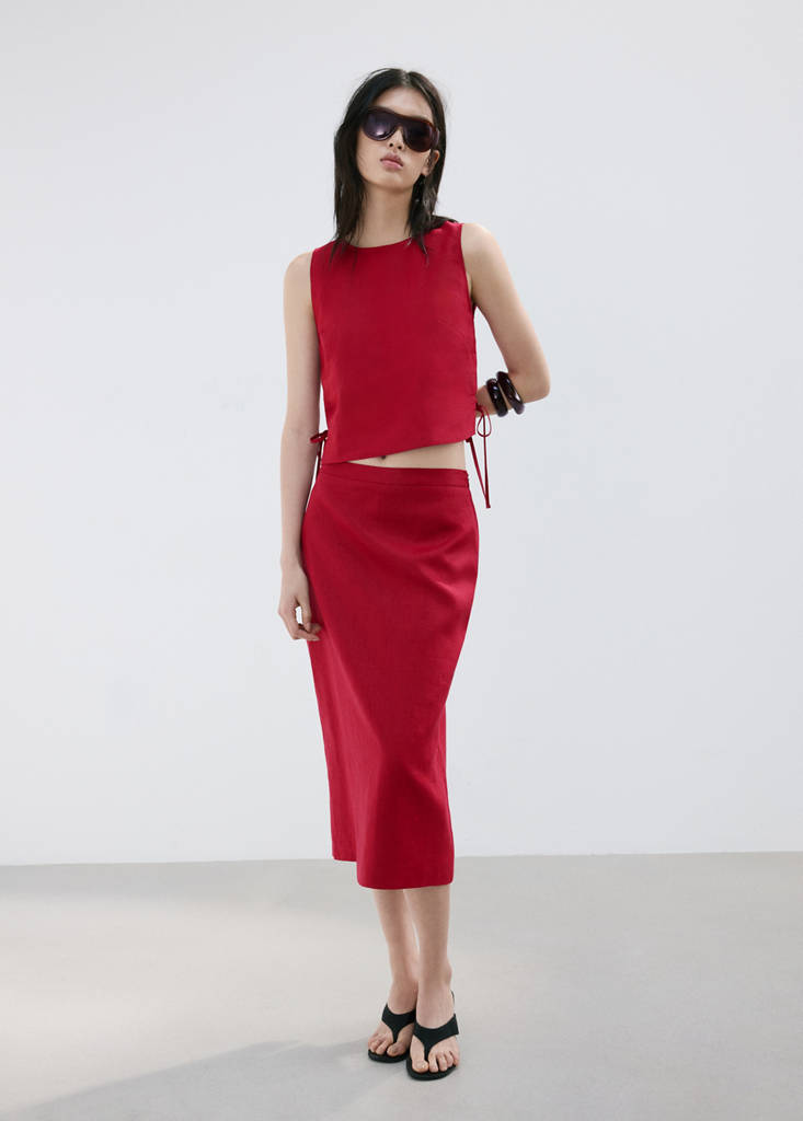 Linen top with ties — Red