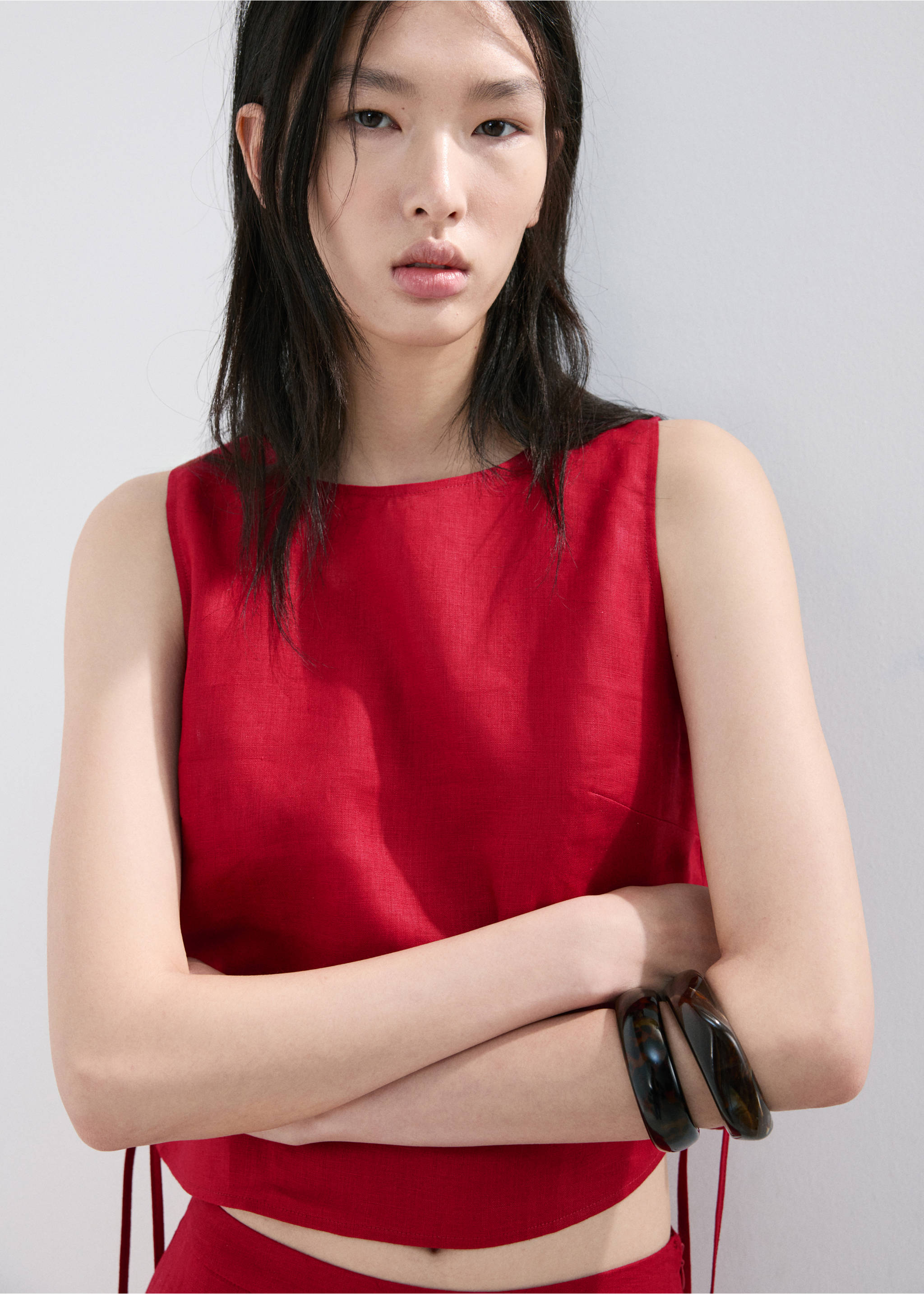 Top lino lazos - Plano medio, Rojo. Ref: 27067927-00.